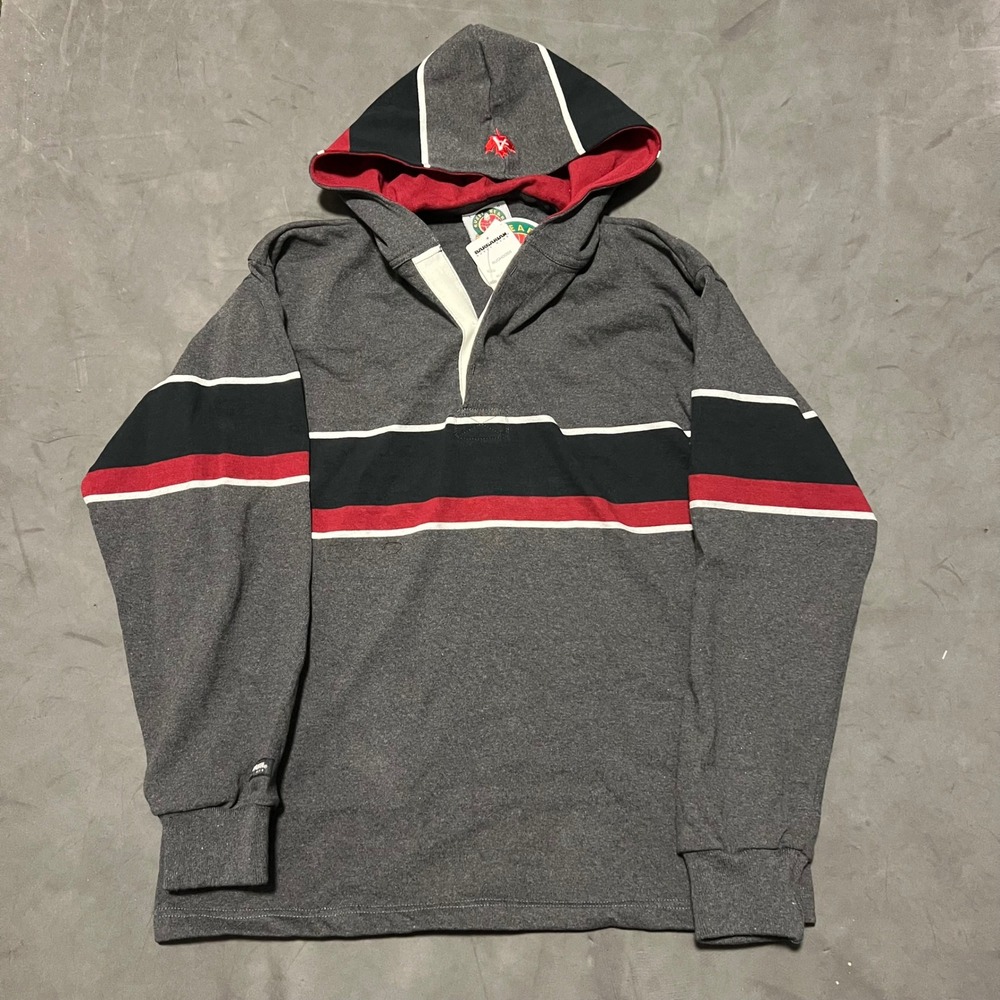 Barbarian‎ Rugby Hoodie Mens Large Grey Striped Long Sleeve Heavyweight Argus